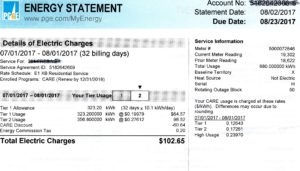 Page 3 of PG&E electric bill showing tiers